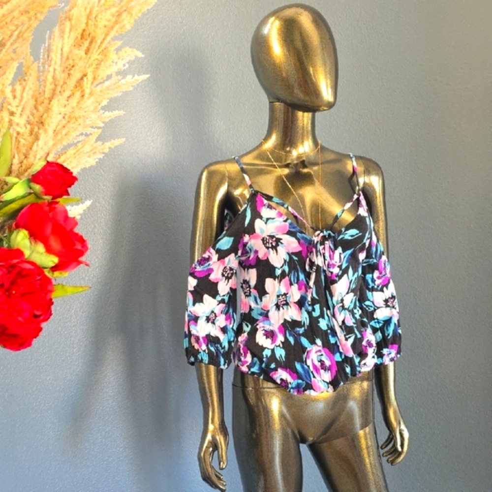 VENUS Pink and Purple Tie Front Crop Blouse